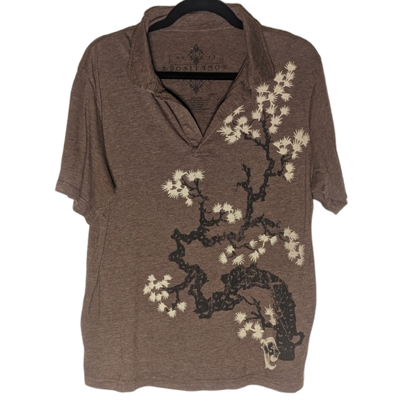 Bositano Botanical Polo with Unique Stylized Tree Motif in Neutral Tones - Picture 1 of 7